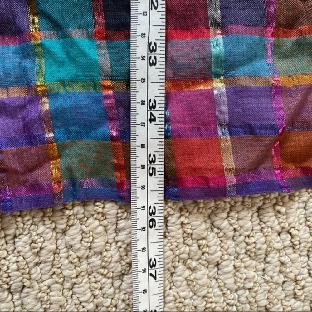 Nordstrom Magenta Pink Red Green Metallic Cotton Plaid Square Scarf Wrap